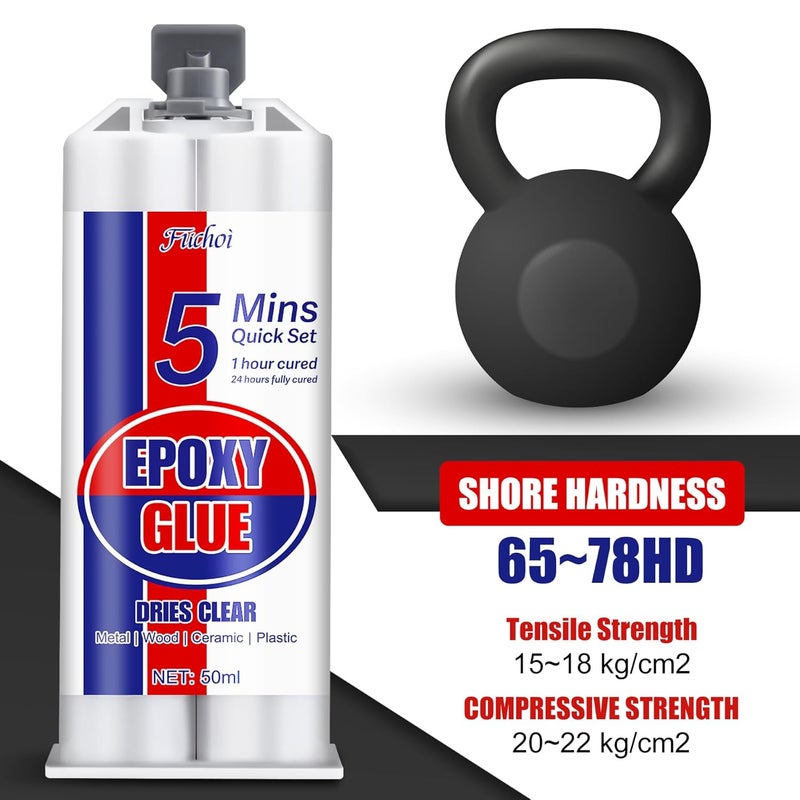 Fuchoi 5 Minute Epoxy Glue, 3.4oz Fast Curing Epoxy Resin Kit, Clear 2 Part Epoxy Adhesive for Metal, Plastic, Wood, Ceramic, Glass, Fiberglass and More - Waterproof, Universal, Strong Bond Repair Glue - Image 5